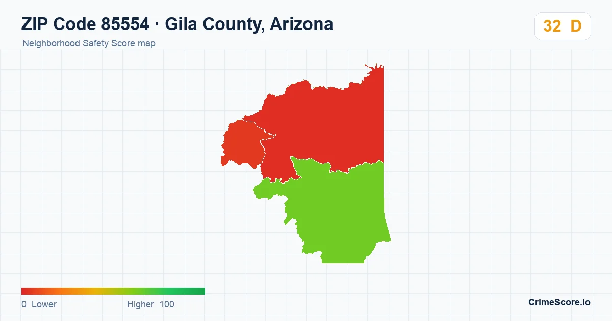 ZIP Code 85554 in Gila County, Arizona neighborhood Safety Score map