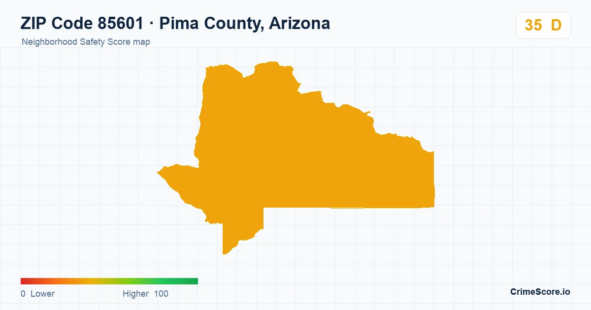 ZIP Code 85601 in Pima County, Arizona neighborhood Safety Score map
