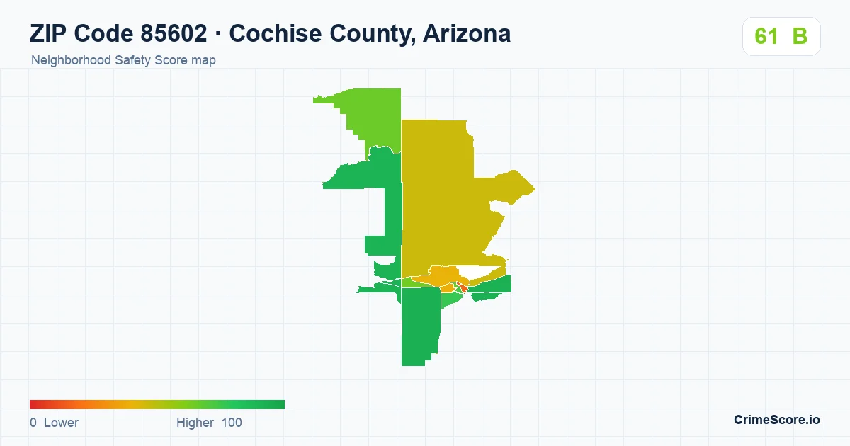ZIP Code 85602 in Cochise County, Arizona neighborhood Safety Score map