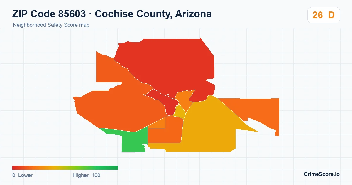 ZIP Code 85603 in Cochise County, Arizona neighborhood Safety Score map