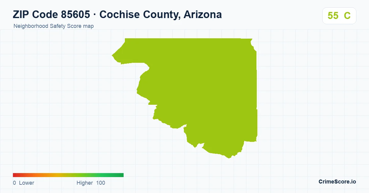 ZIP Code 85605 in Cochise County, Arizona neighborhood Safety Score map