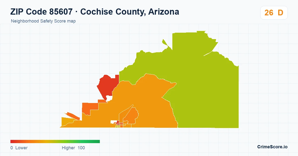 ZIP Code 85607 in Cochise County, Arizona neighborhood Safety Score map