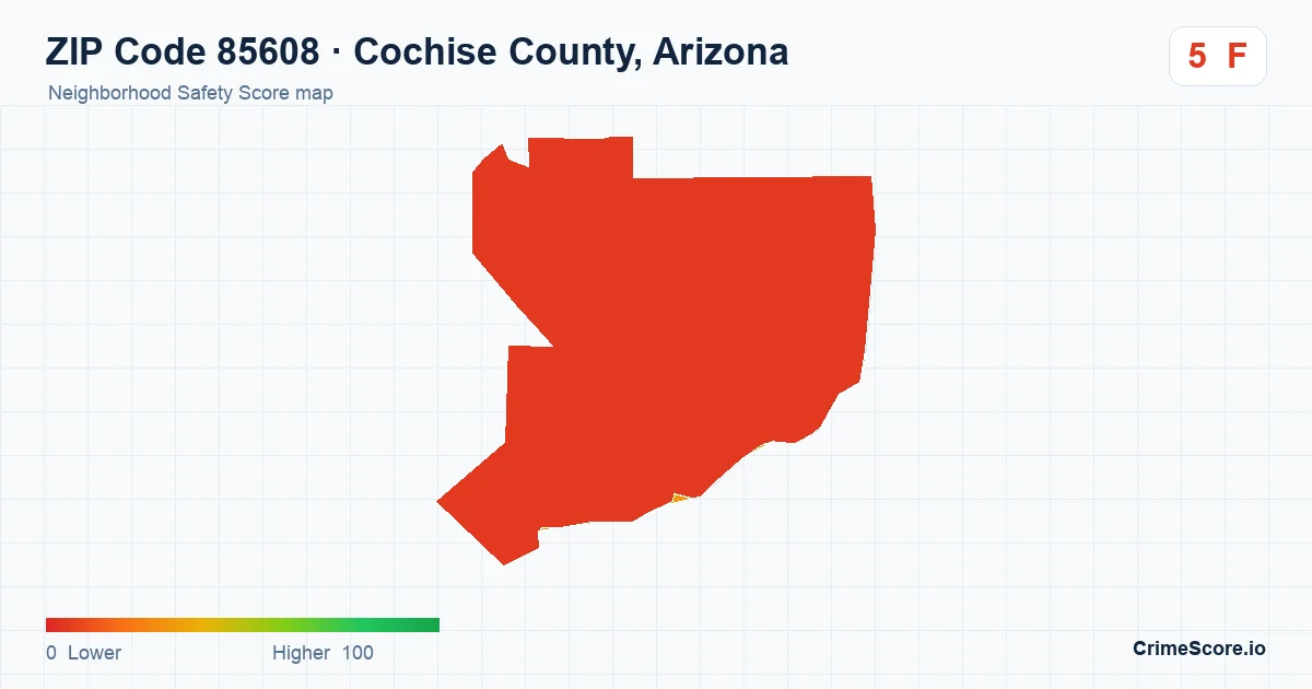 ZIP Code 85608 in Cochise County, Arizona neighborhood Safety Score map
