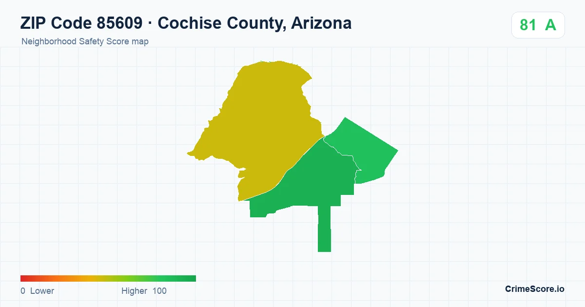 ZIP Code 85609 in Cochise County, Arizona neighborhood Safety Score map