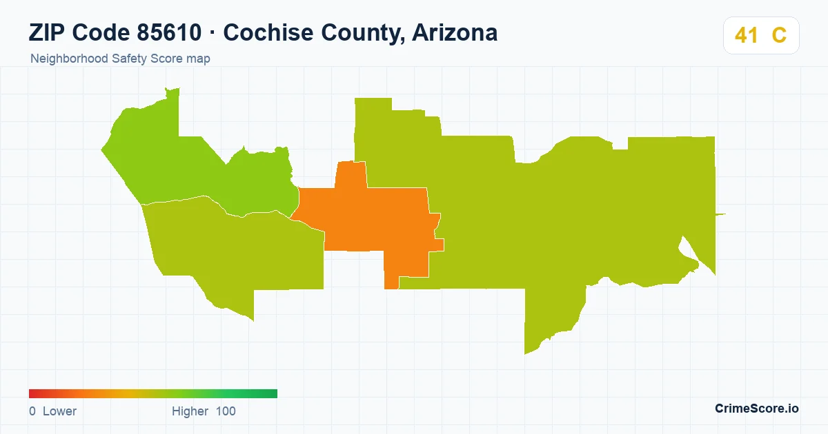 ZIP Code 85610 in Cochise County, Arizona neighborhood Safety Score map