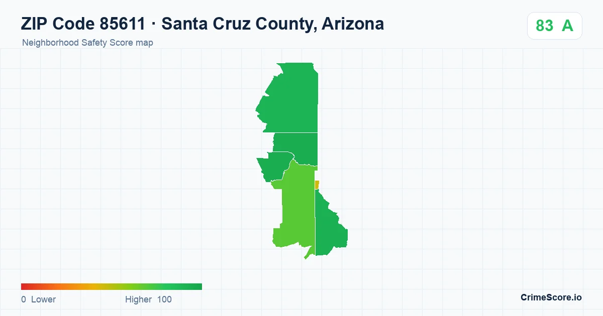 ZIP Code 85611 in Santa Cruz County, Arizona neighborhood Safety Score map