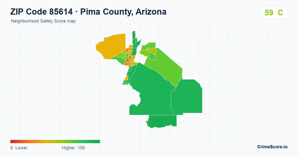 ZIP Code 85614 in Pima County, Arizona neighborhood Safety Score map