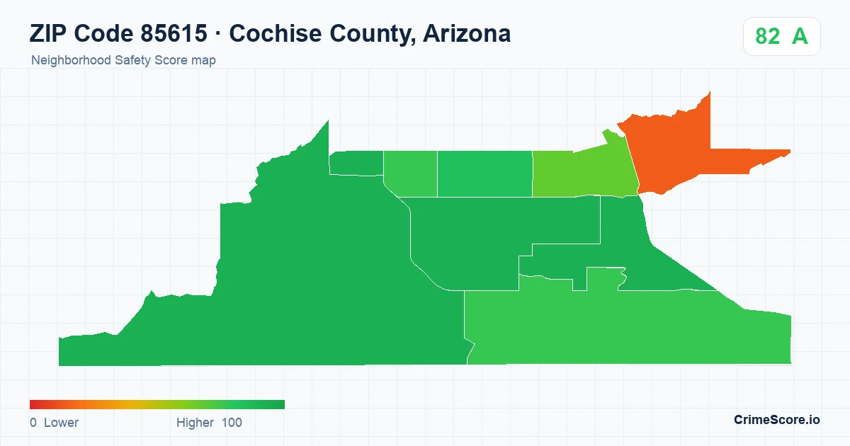 ZIP Code 85615 in Cochise County, Arizona neighborhood Safety Score map