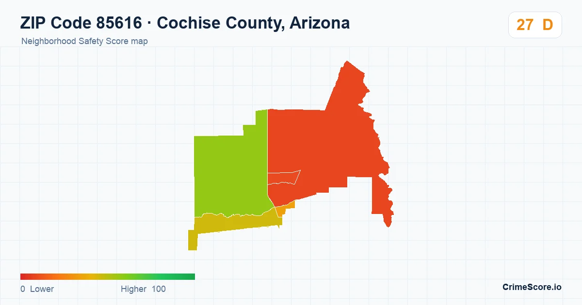 ZIP Code 85616 in Cochise County, Arizona neighborhood Safety Score map