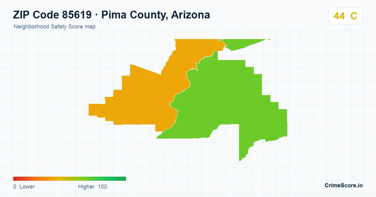 ZIP Code 85619 in Pima County, Arizona neighborhood Safety Score map