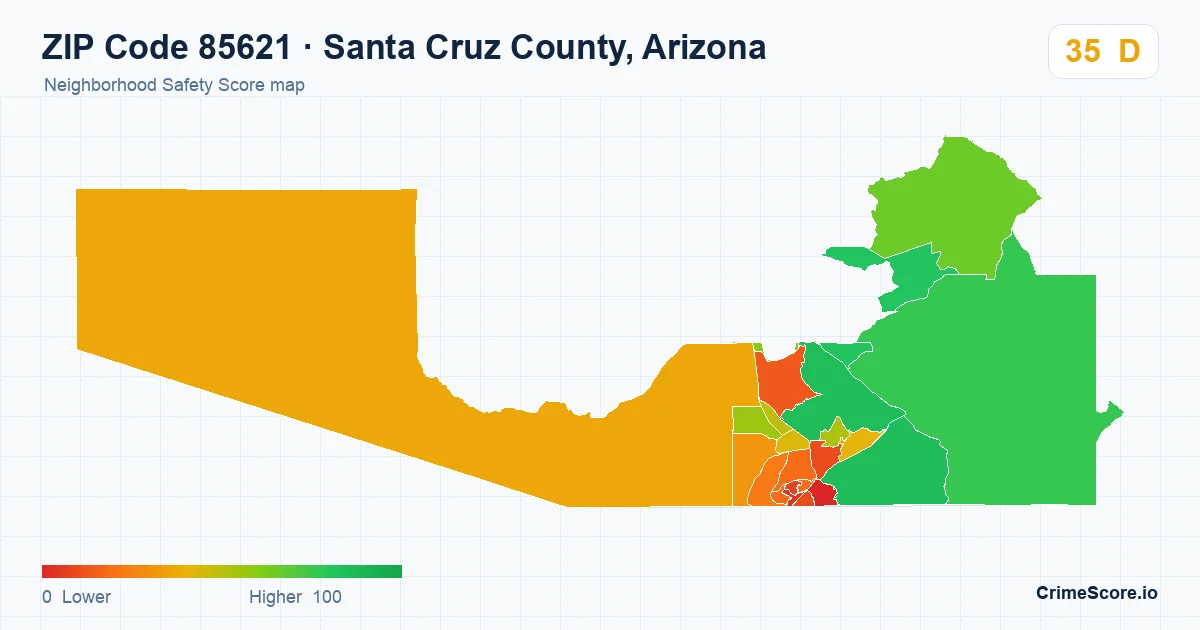 ZIP Code 85621 in Santa Cruz County, Arizona neighborhood Safety Score map