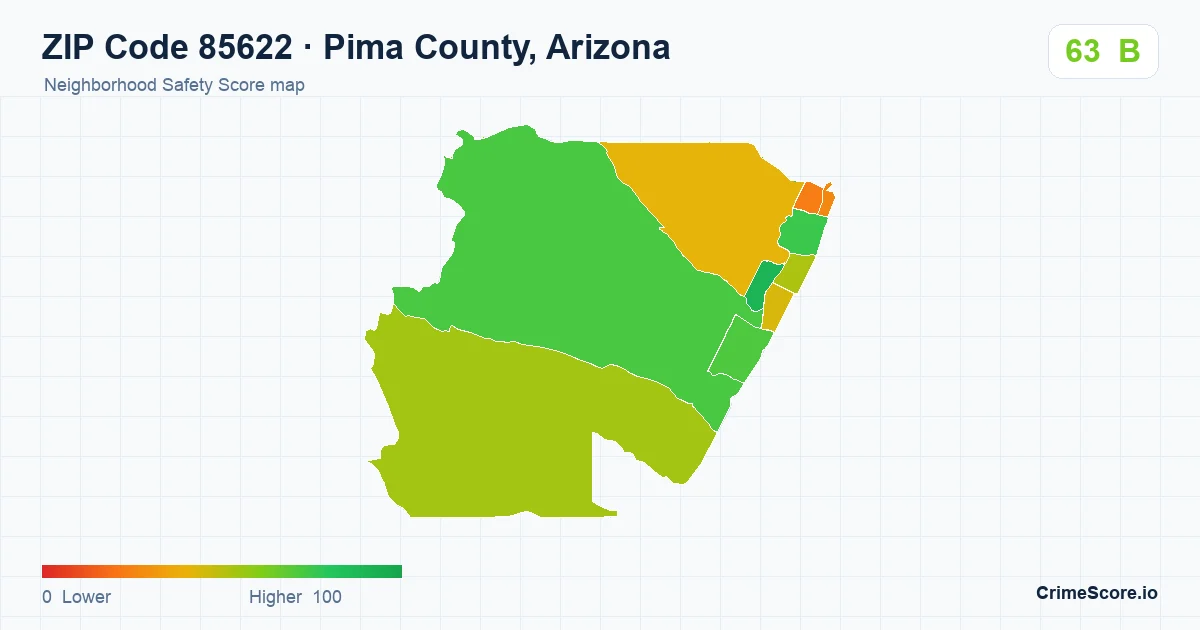 ZIP Code 85622 in Pima County, Arizona neighborhood Safety Score map