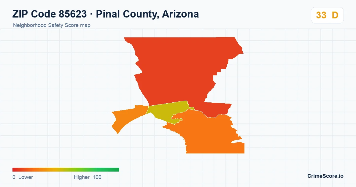 ZIP Code 85623 in Pinal County, Arizona neighborhood Safety Score map