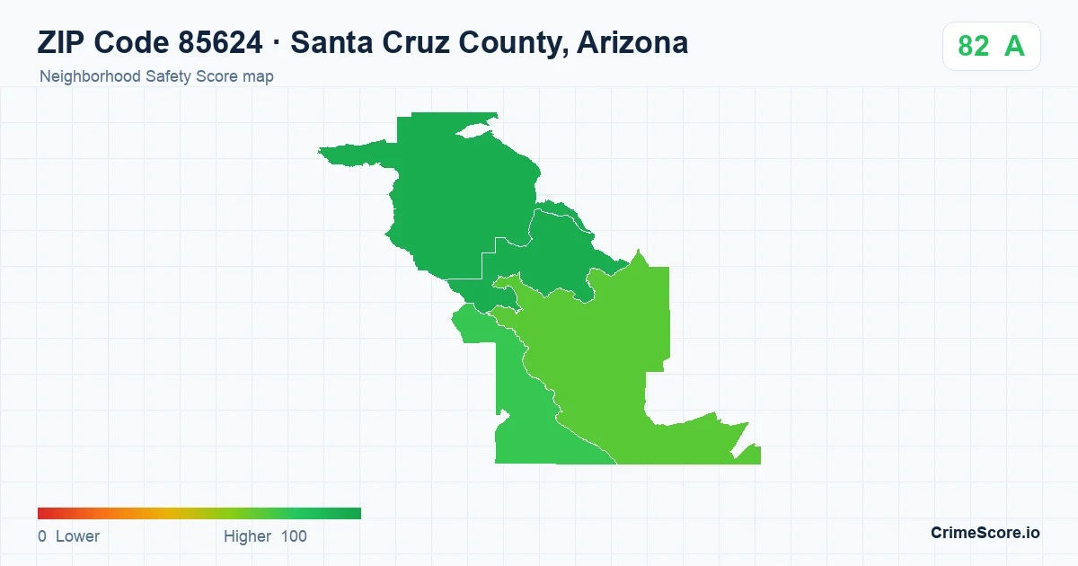 ZIP Code 85624 in Santa Cruz County, Arizona neighborhood Safety Score map