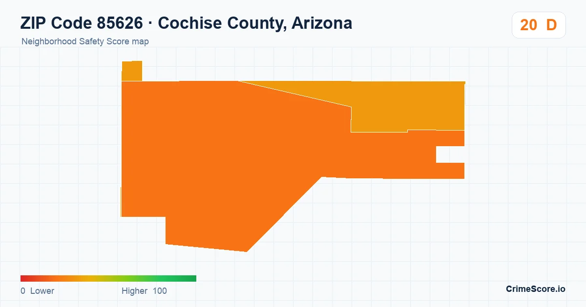 ZIP Code 85626 in Cochise County, Arizona neighborhood Safety Score map