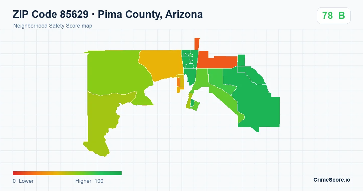 ZIP Code 85629 in Pima County, Arizona neighborhood Safety Score map