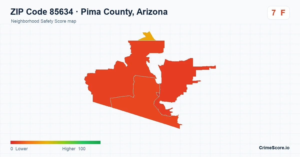 ZIP Code 85634 in Pima County, Arizona neighborhood Safety Score map