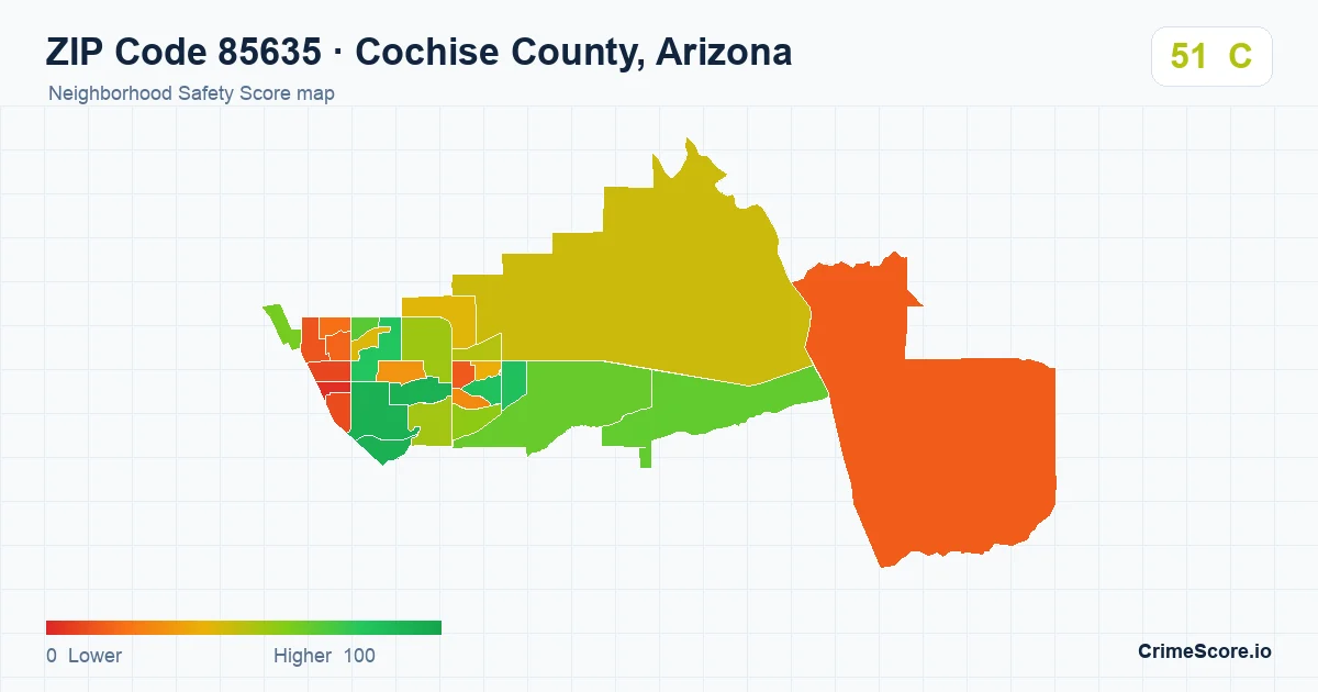 ZIP Code 85635 in Cochise County, Arizona neighborhood Safety Score map