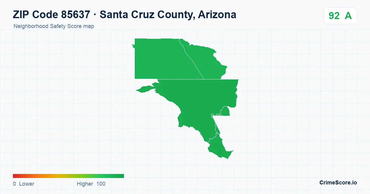 ZIP Code 85637 in Santa Cruz County, Arizona neighborhood Safety Score map