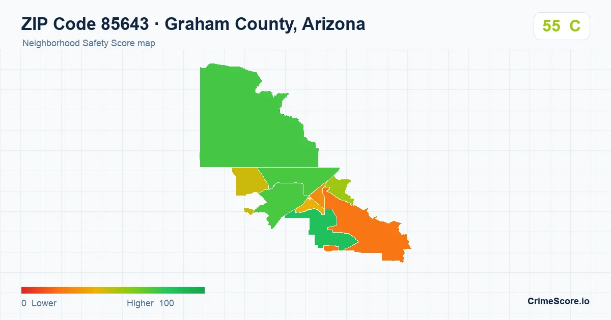 ZIP Code 85643 in Graham County, Arizona neighborhood Safety Score map