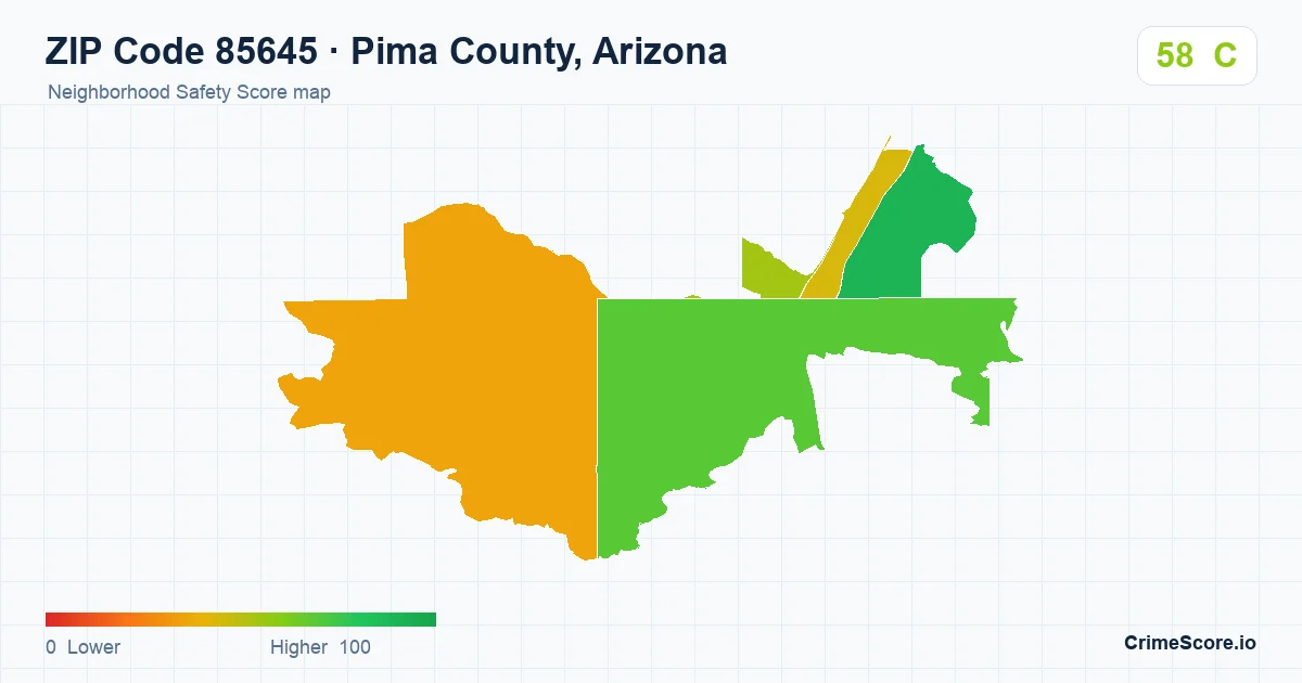 ZIP Code 85645 in Pima County, Arizona neighborhood Safety Score map