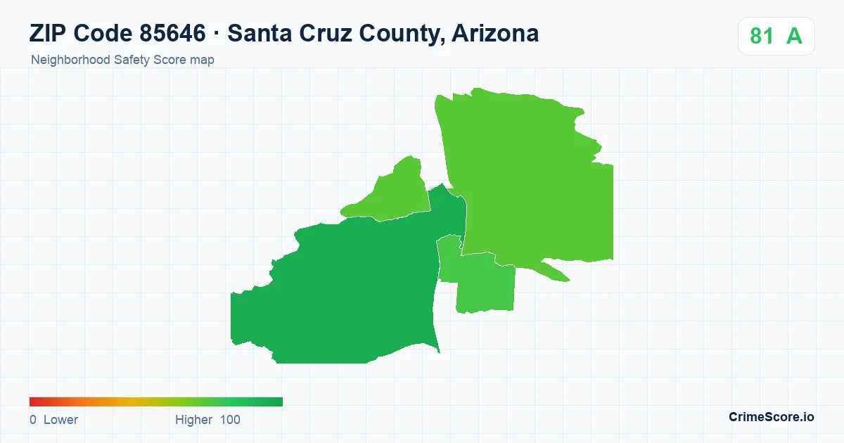ZIP Code 85646 in Santa Cruz County, Arizona neighborhood Safety Score map