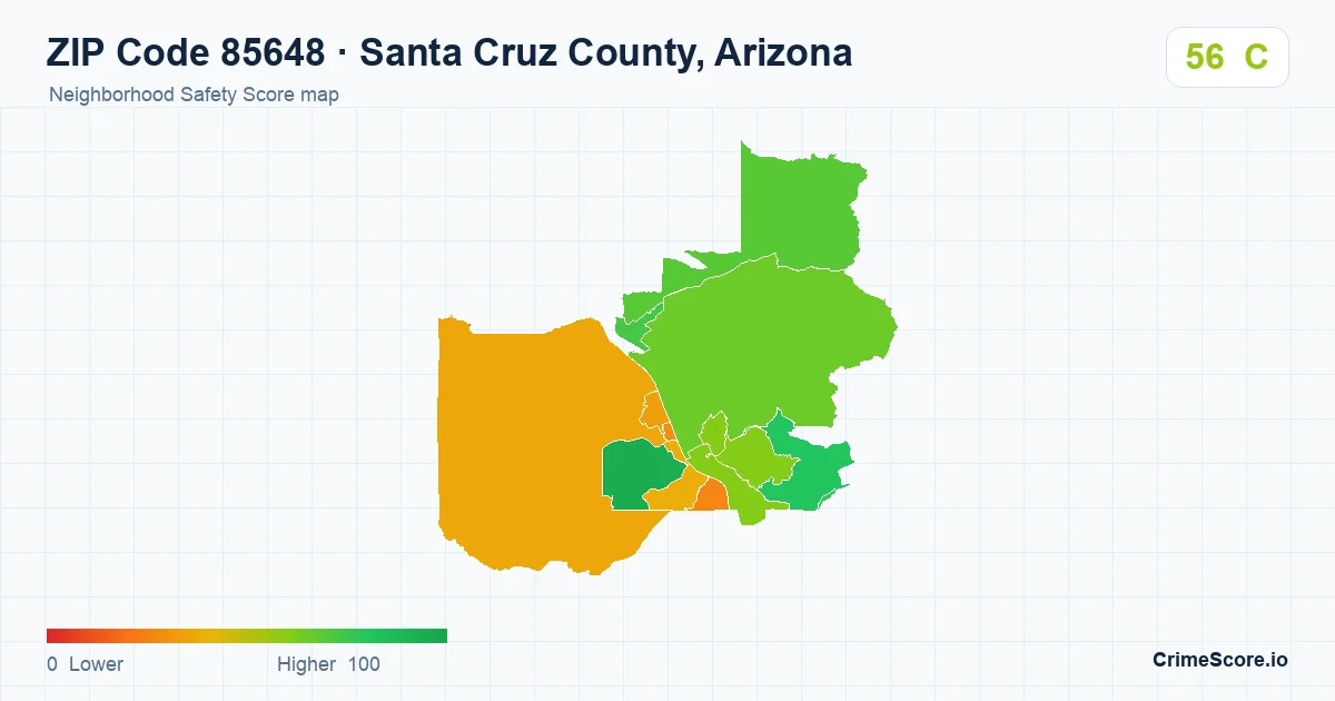 ZIP Code 85648 in Santa Cruz County, Arizona neighborhood Safety Score map
