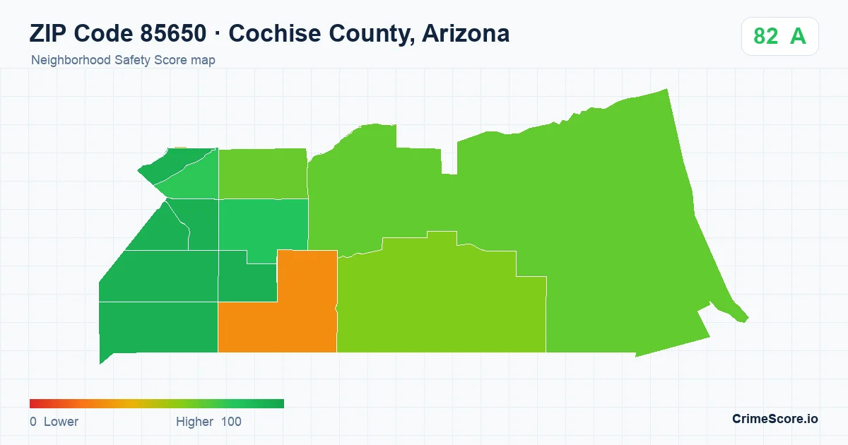 ZIP Code 85650 in Cochise County, Arizona neighborhood Safety Score map