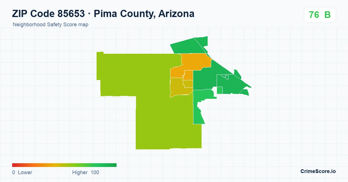 ZIP Code 85653 in Pima County, Arizona neighborhood Safety Score map