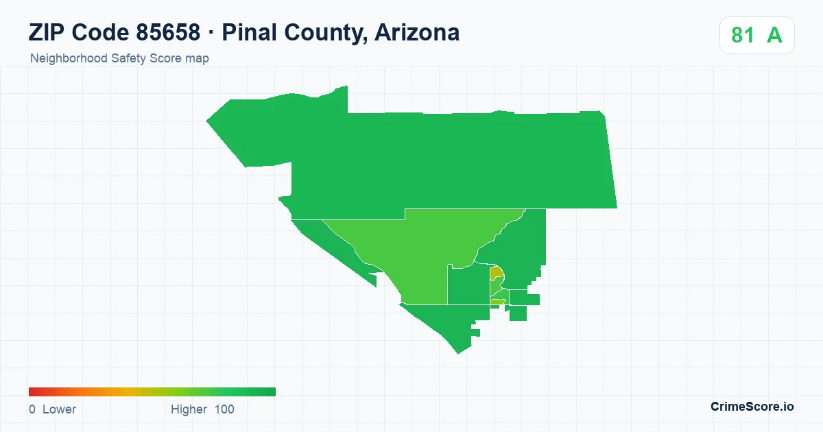 ZIP Code 85658 in Pinal County, Arizona neighborhood Safety Score map