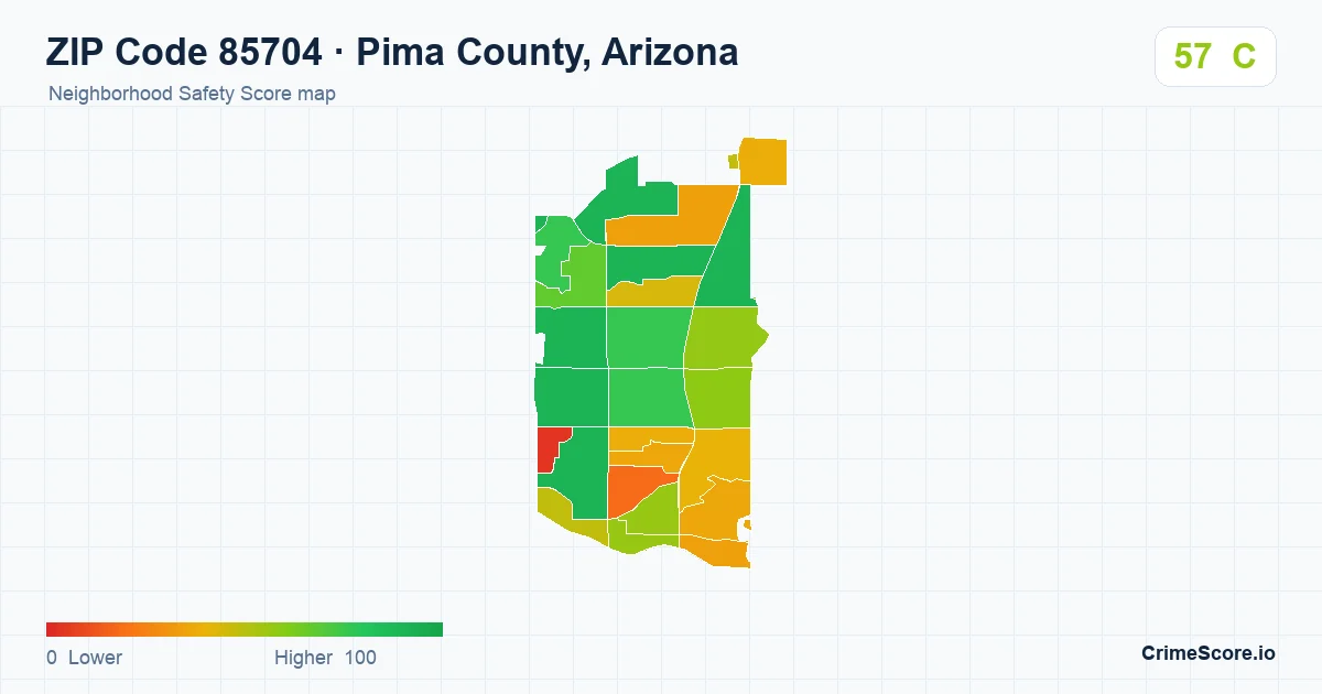 ZIP Code 85704 in Pima County, Arizona neighborhood Safety Score map