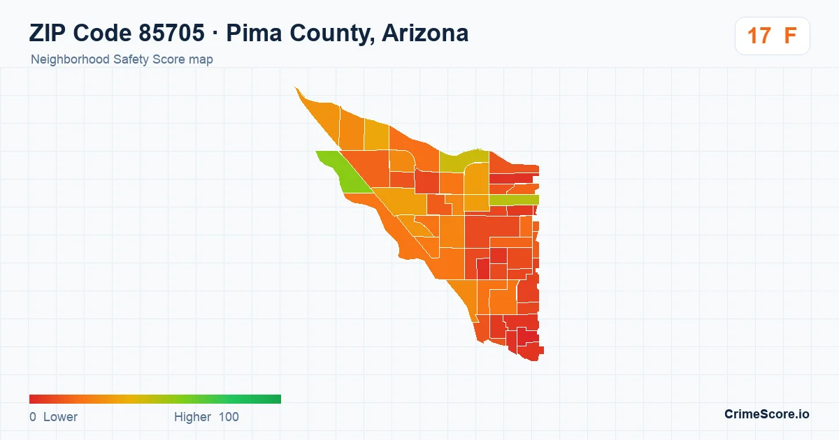 ZIP Code 85705 in Pima County, Arizona neighborhood Safety Score map