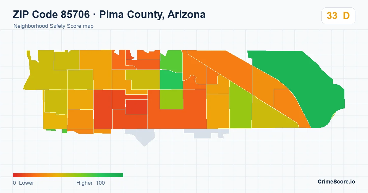 ZIP Code 85706 in Pima County, Arizona neighborhood Safety Score map