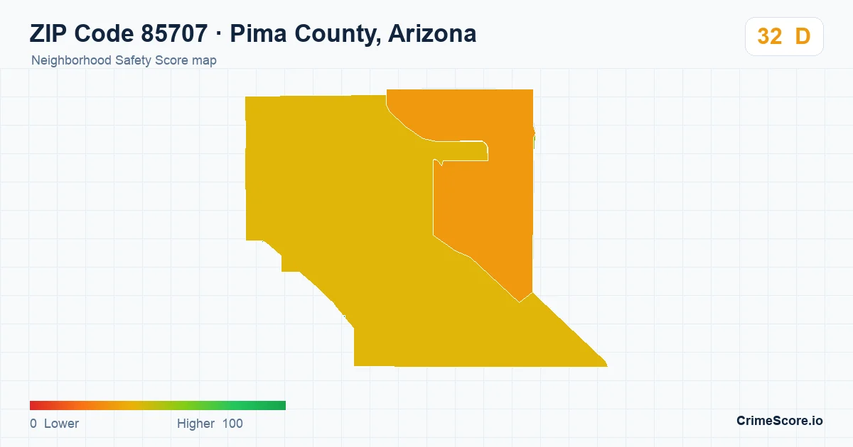 ZIP Code 85707 in Pima County, Arizona neighborhood Safety Score map