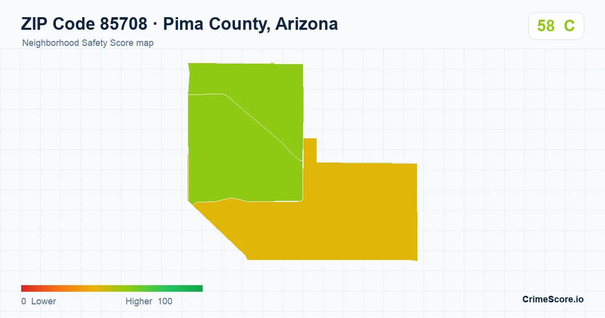 ZIP Code 85708 in Pima County, Arizona neighborhood Safety Score map
