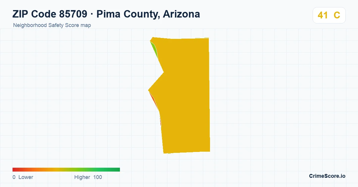 ZIP Code 85709 in Pima County, Arizona neighborhood Safety Score map