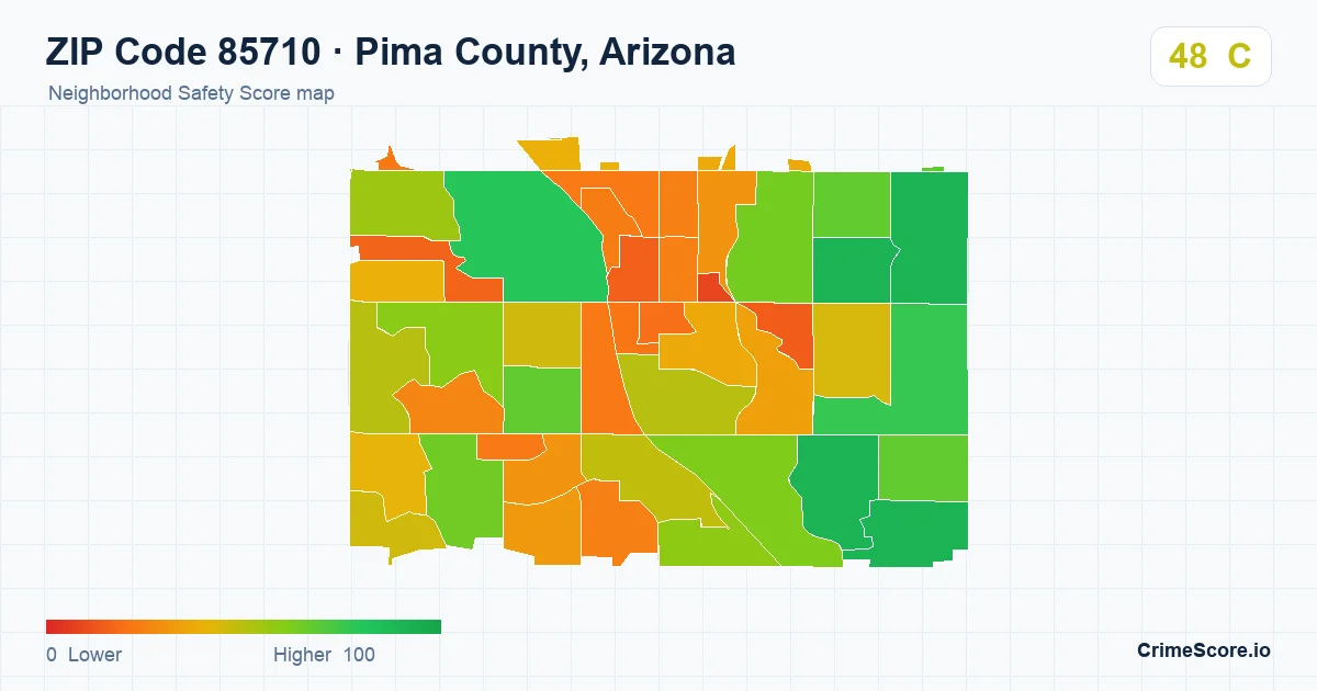 ZIP Code 85710 in Pima County, Arizona neighborhood Safety Score map