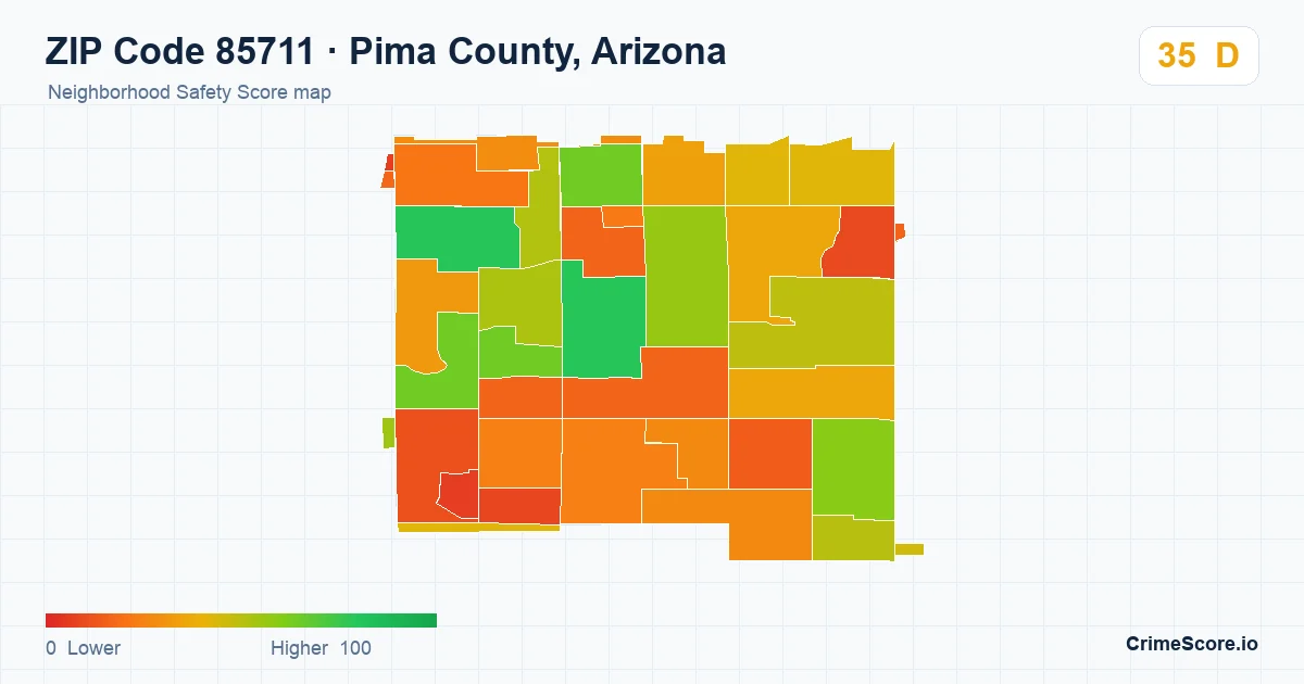 ZIP Code 85711 in Pima County, Arizona neighborhood Safety Score map