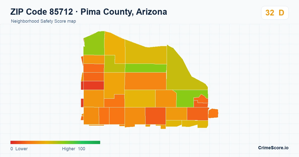 ZIP Code 85712 in Pima County, Arizona neighborhood Safety Score map