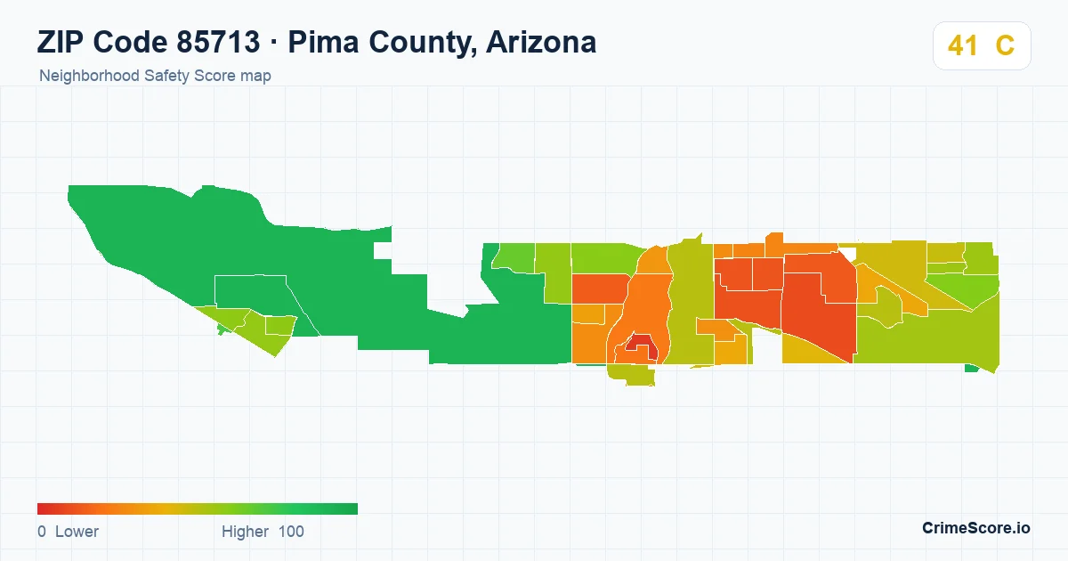 ZIP Code 85713 in Pima County, Arizona neighborhood Safety Score map