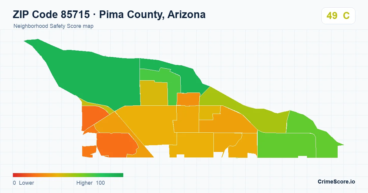 ZIP Code 85715 in Pima County, Arizona neighborhood Safety Score map