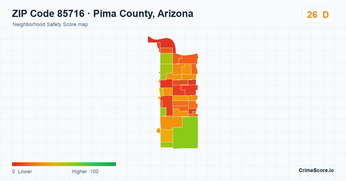 ZIP Code 85716 in Pima County, Arizona neighborhood Safety Score map