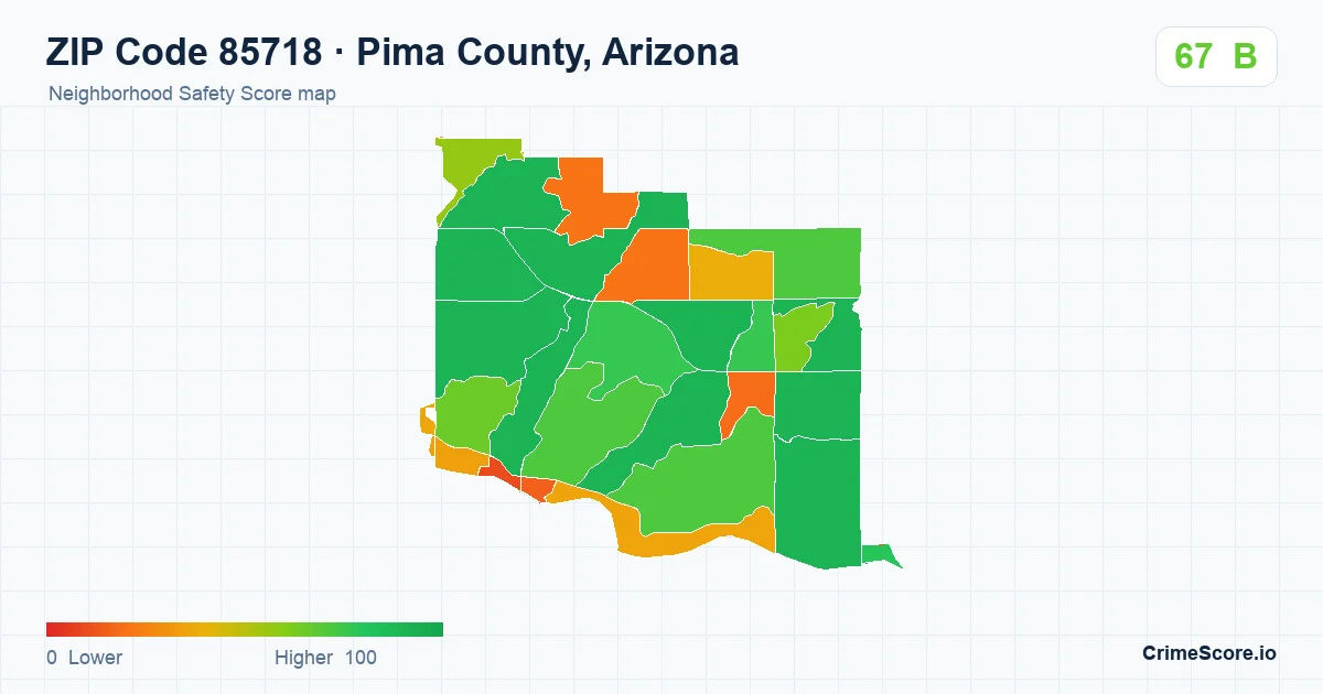 ZIP Code 85718 in Pima County, Arizona neighborhood Safety Score map