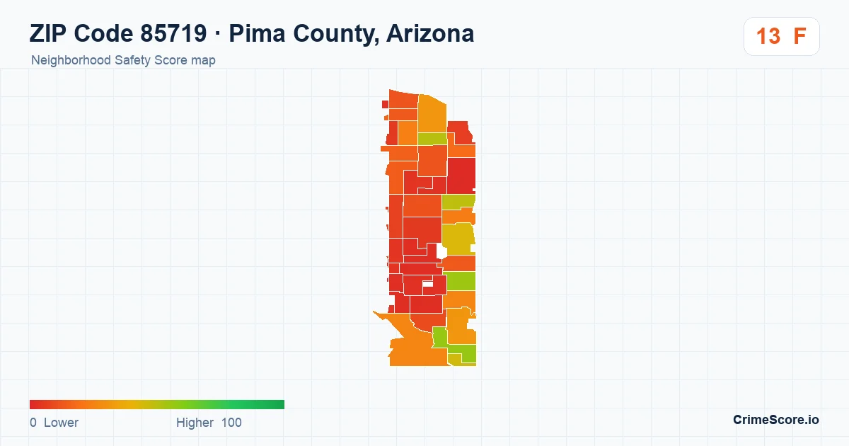 ZIP Code 85719 in Pima County, Arizona neighborhood Safety Score map