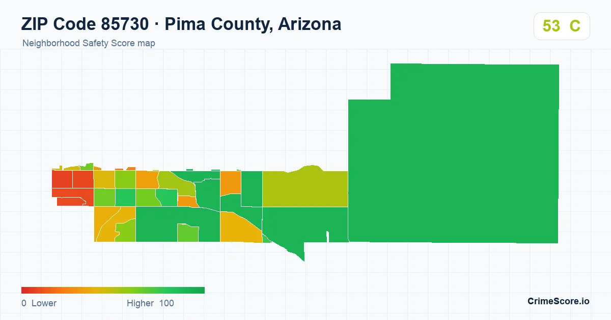 ZIP Code 85730 in Pima County, Arizona neighborhood Safety Score map
