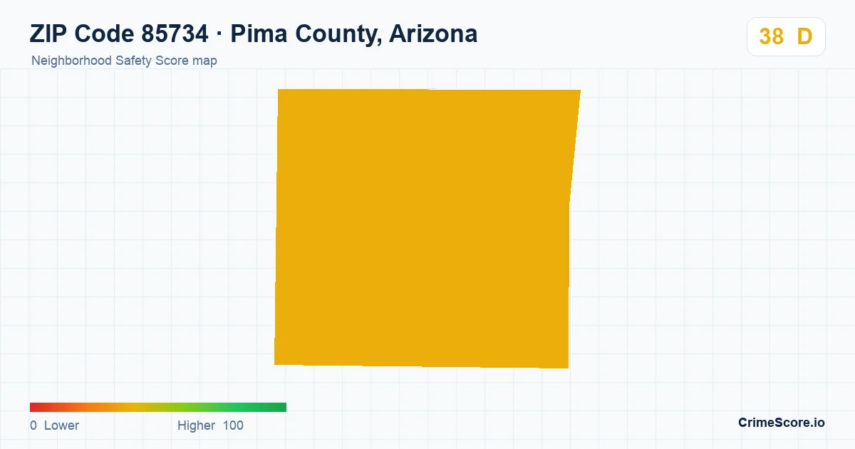 ZIP Code 85734 in Pima County, Arizona neighborhood Safety Score map