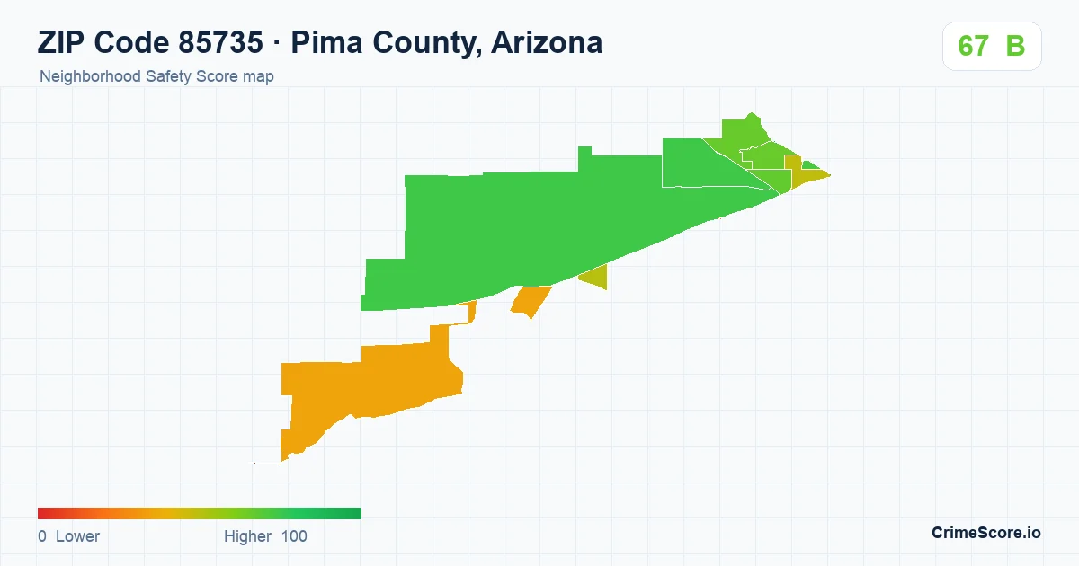 ZIP Code 85735 in Pima County, Arizona neighborhood Safety Score map