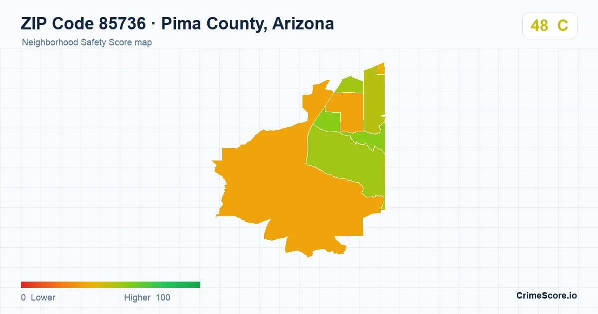 ZIP Code 85736 in Pima County, Arizona neighborhood Safety Score map