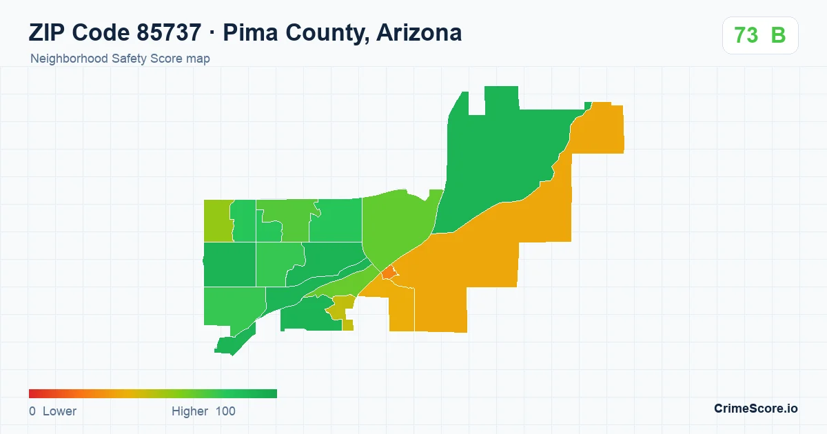 ZIP Code 85737 in Pima County, Arizona neighborhood Safety Score map