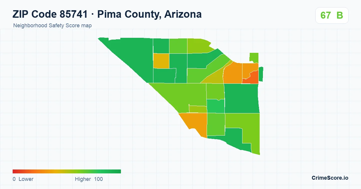 ZIP Code 85741 in Pima County, Arizona neighborhood Safety Score map